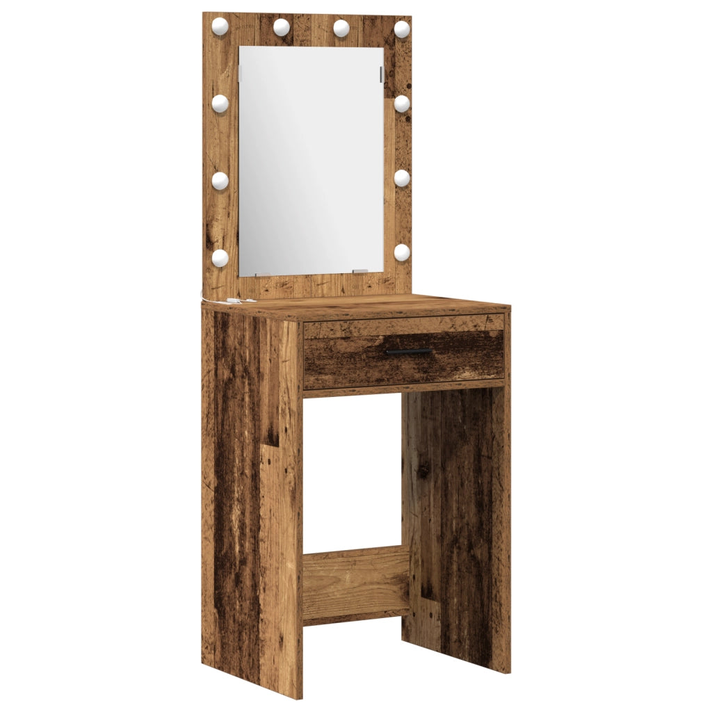 Set da Toeletta a 2 Pezzi con LED in Legno Antico