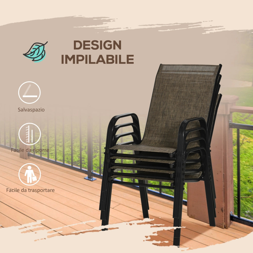 Sedie da Giardino Set 4 Pezzi in Metallo e Tessuto ¨C zephmum ¨C Marrone