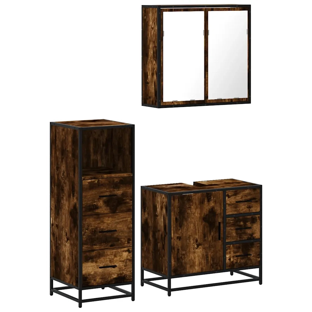 vidaXL Set Mobili da Bagno 3 pz Rovere Fumo in Legno Multistrato
