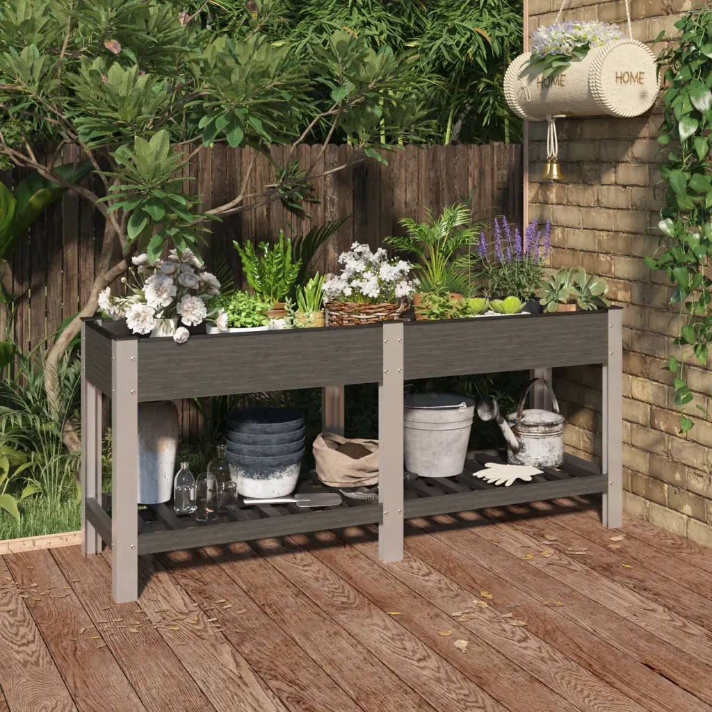 Fioriera | Cassetta per fiori | Vaso Rialzata Giardino con Ripiano Grigia 175x50x75 cm WPC