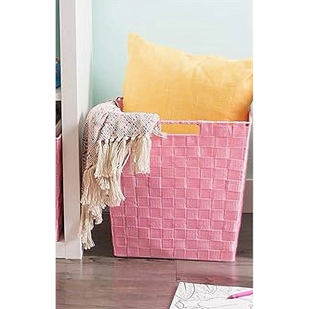 Trade Shop - Portaoggetti Cesto In Tessuto Intrecciato 38 X 26 X 25cm Con Maniglie Rosa 79041 -