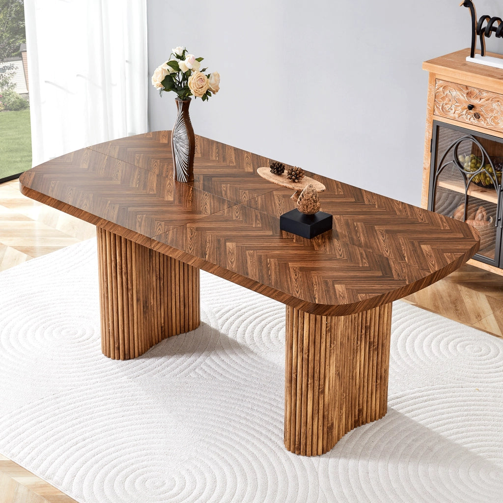 Tavolo da pranzo in MDF con supporto a colonna ad arco, stile moderno, per sala da pranzo e soggiorno, 180 × 90 cm