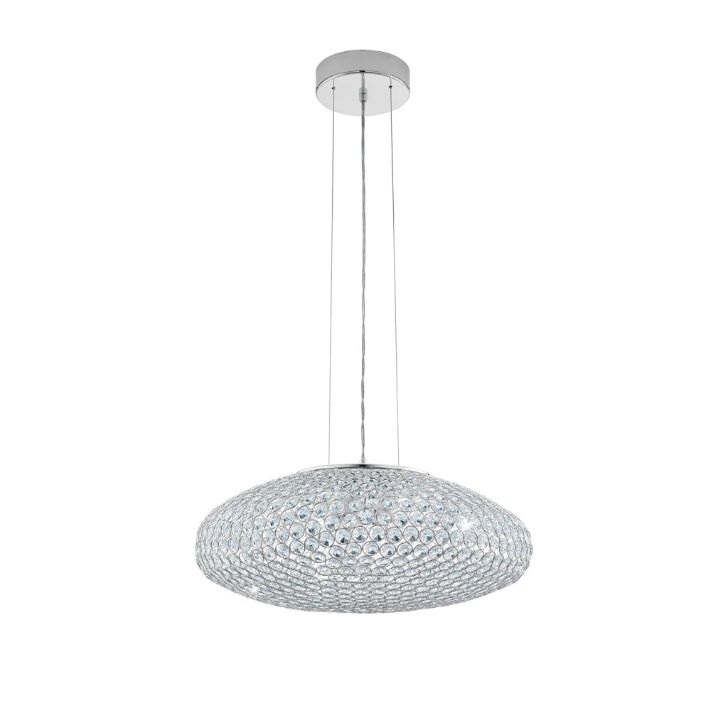 Lampadario A Sospensione Moderno Clemente Acciaio Cromo Cristallo 3 Luci E27