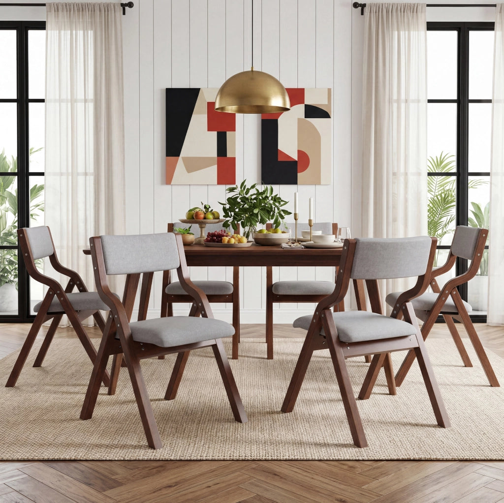 Set 2 sedie da pranzo pieghevoli ULEVR in legno massello e lino grigio, imbottite