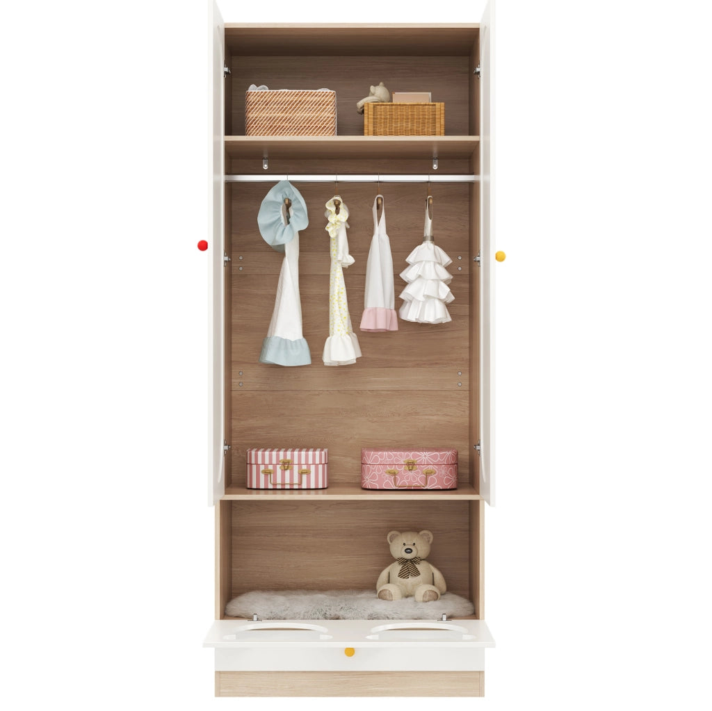 Armadio per cameretta MDF bianco-legno con cassetti 80x50x200 cm