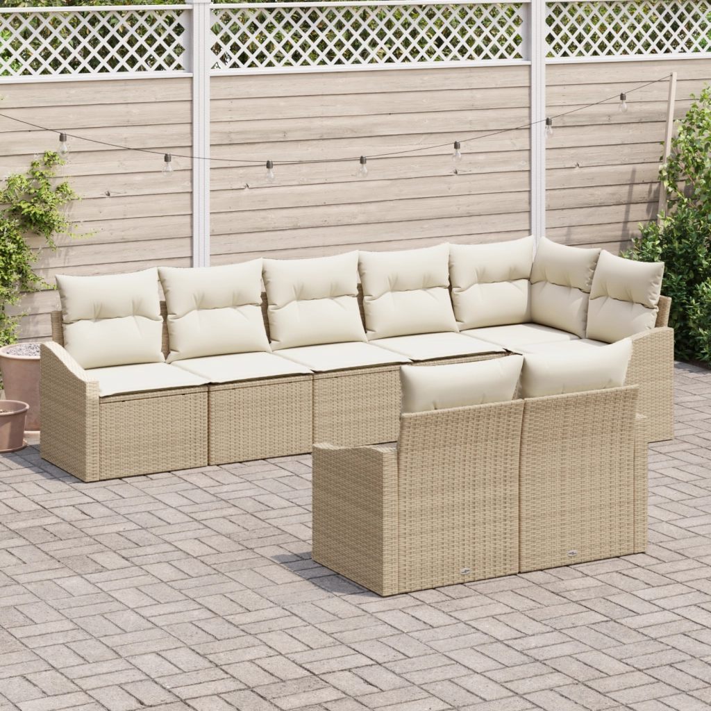 Set da Pranzo da Giardino da 8 Pezzi con Cuscini Beige in Polyrattan