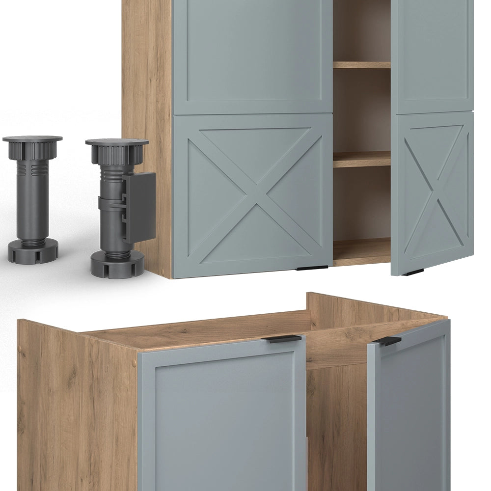 Vicco Cucina componibile Rovere blu-grigio chiaro/oro 200 cm senza piano di lavoro
