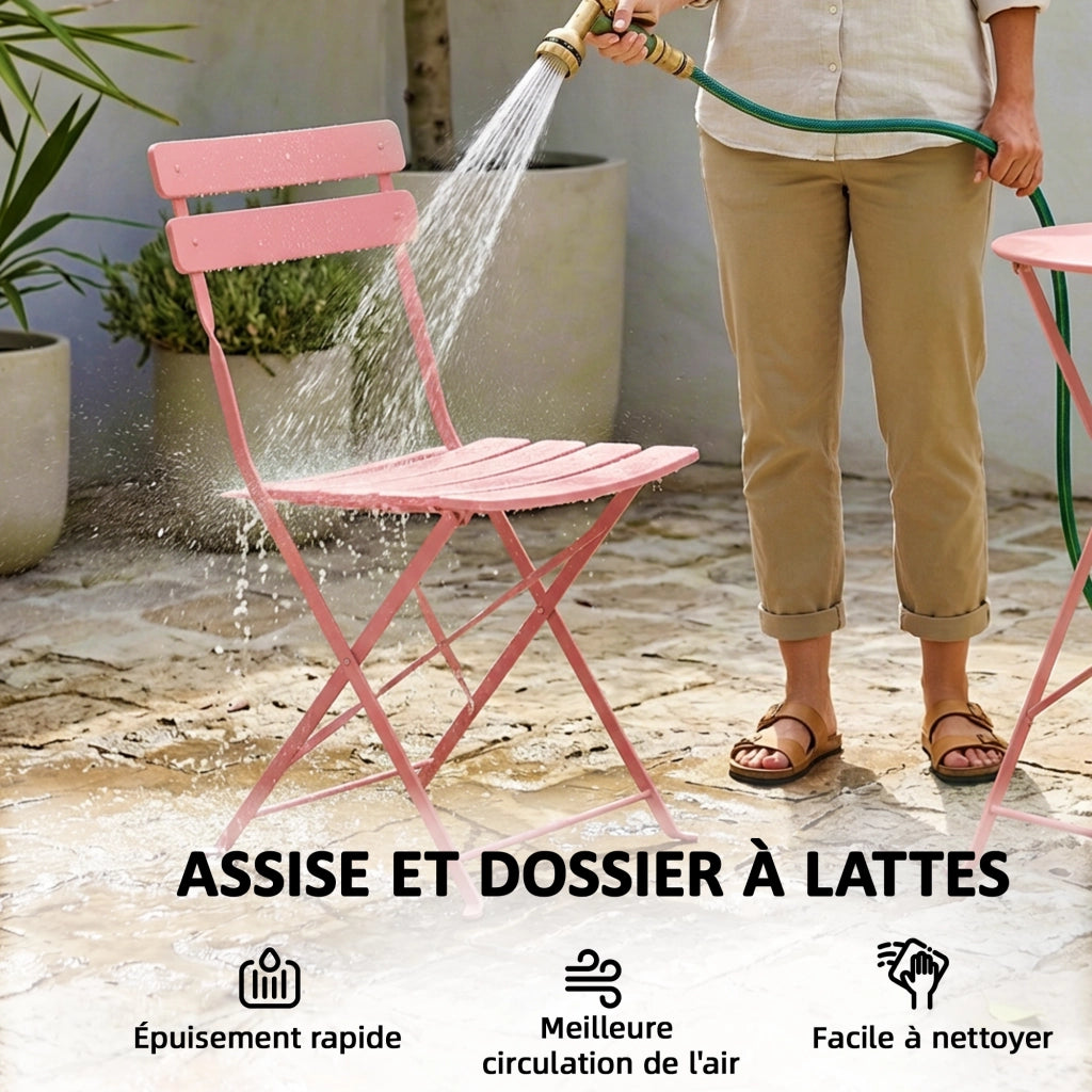 Set da giardino con tavolo e 2 sedie pieghevoli ¨C zephmum ¨C rosa, polipropilene, metallo