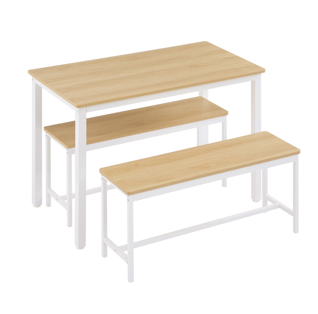 Set tavolo da pranzo con 2 panche 110x60 cm naturale e bianco