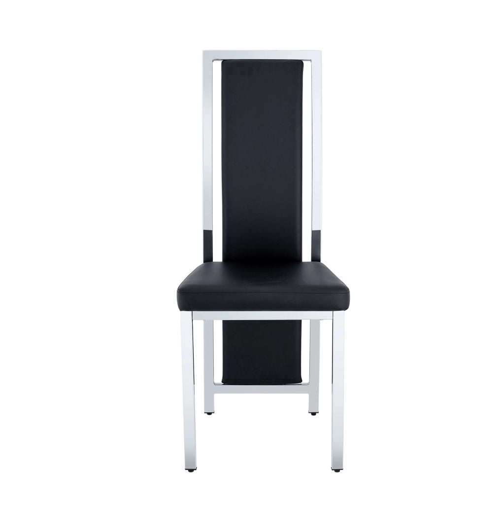 Set 4 sedie da pranzo moderne in PU nero con struttura in metallo argentato; 109 cm