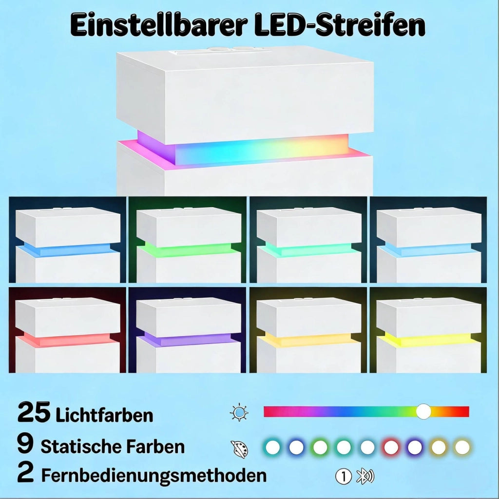 Comodino bianco LED con presa USB e 2 cassetti