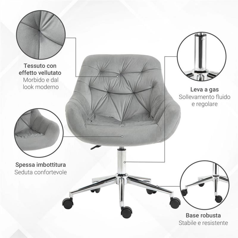 SEDIA DA UFFICIO GIREVOLE CON ALTEZZA REGOLABILE 59 X 58 X 80 IN VELLUTO GRIGIO