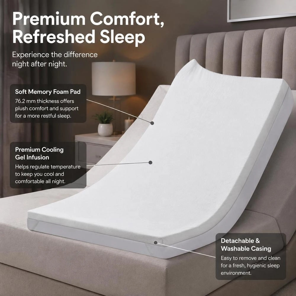 Mattress Topper, Queen Size, 76.2 Mm Thick, Soft Memory Foam Layer, Premium Cooling Gel Infusion, Removable And Washable Cover, Compressed Package For Quick Setup, Comfortable Support For Any Bed
