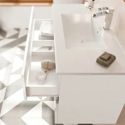Mobile bagno sospeso 80 bianco lucido con lavabo e specchio LED  Eva