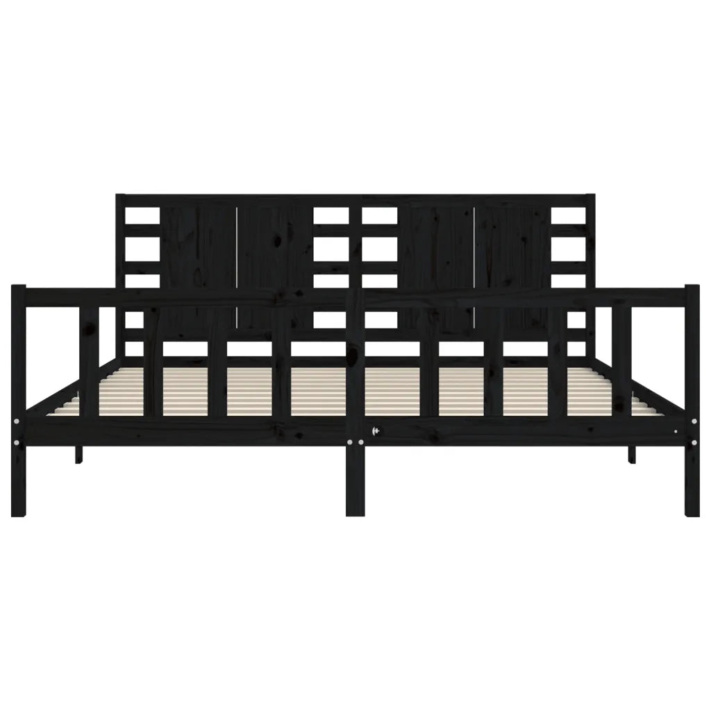 Giroletto con Testiera Nero 200x200 cm in Legno Massello 3192840