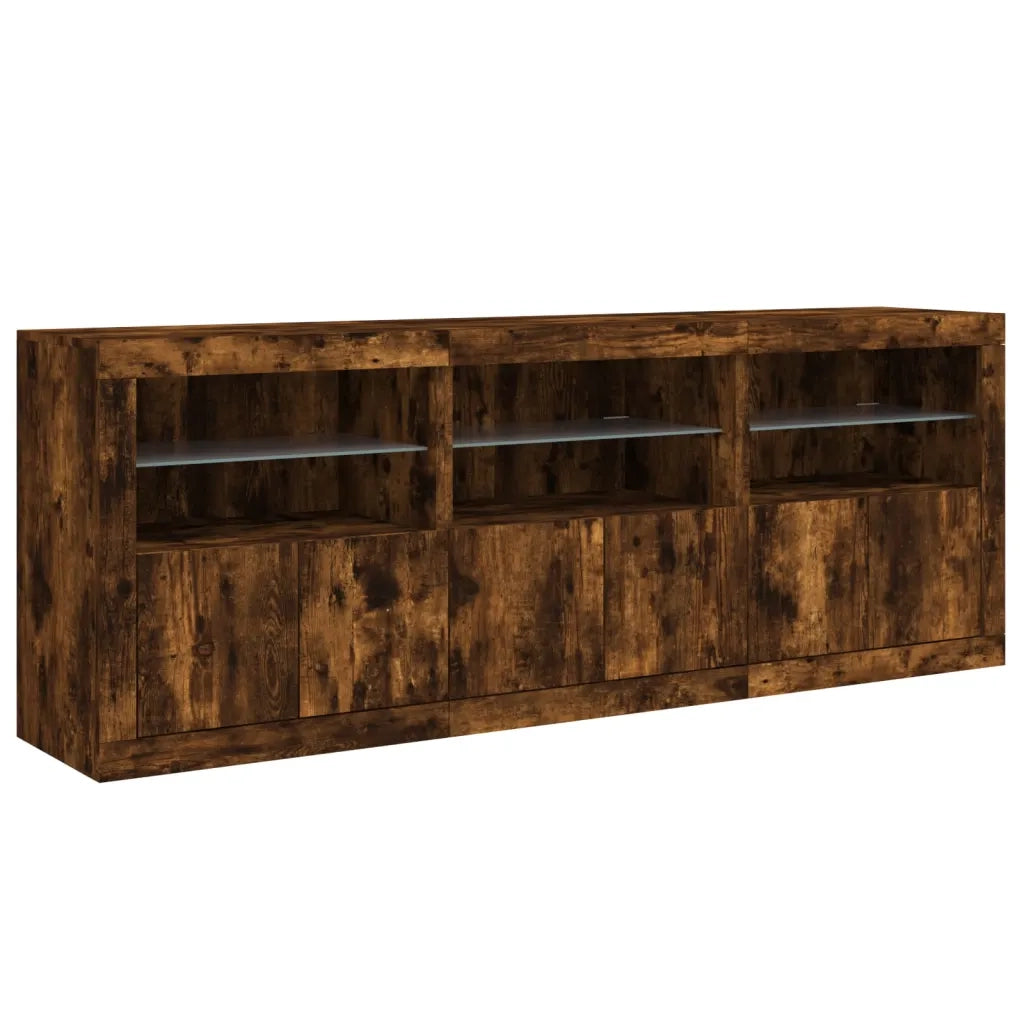 Credenza con Luci LED Rovere Fumo 181,5x37x67 cm 3209006