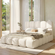 Letto imbottito 180 × 200 cm con contenitore idraulico e rete a doghe inclusa in bouclé bianco