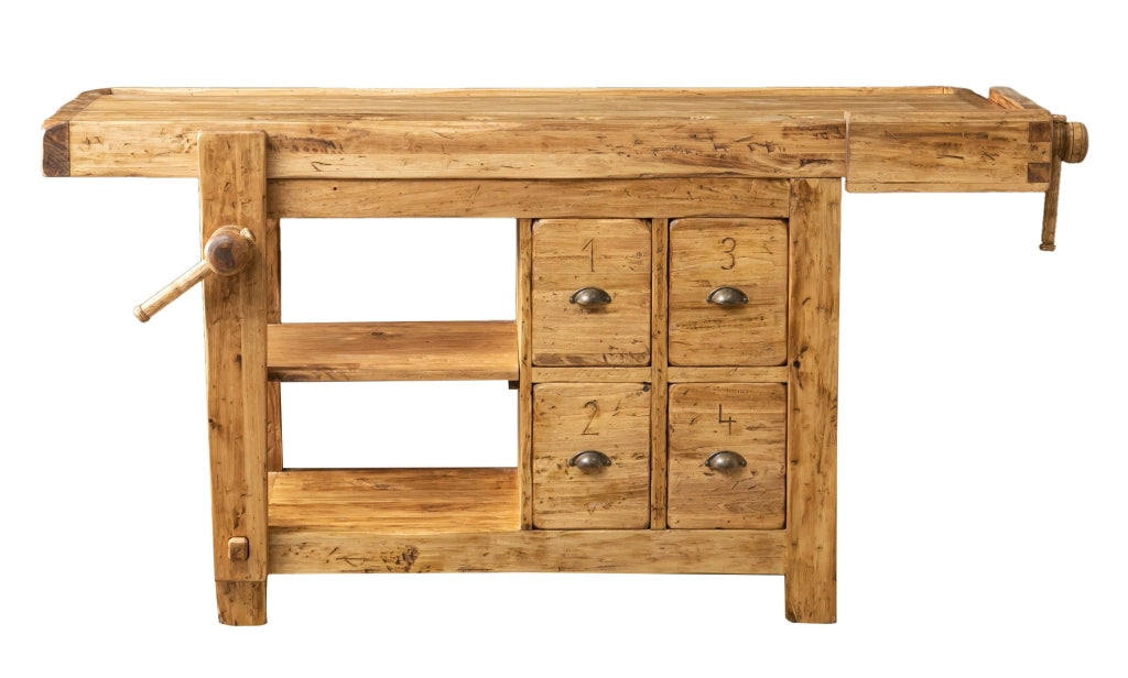 Biscottini Banco da lavoro Country legno massello di tiglio finitura naturale Made in Italy