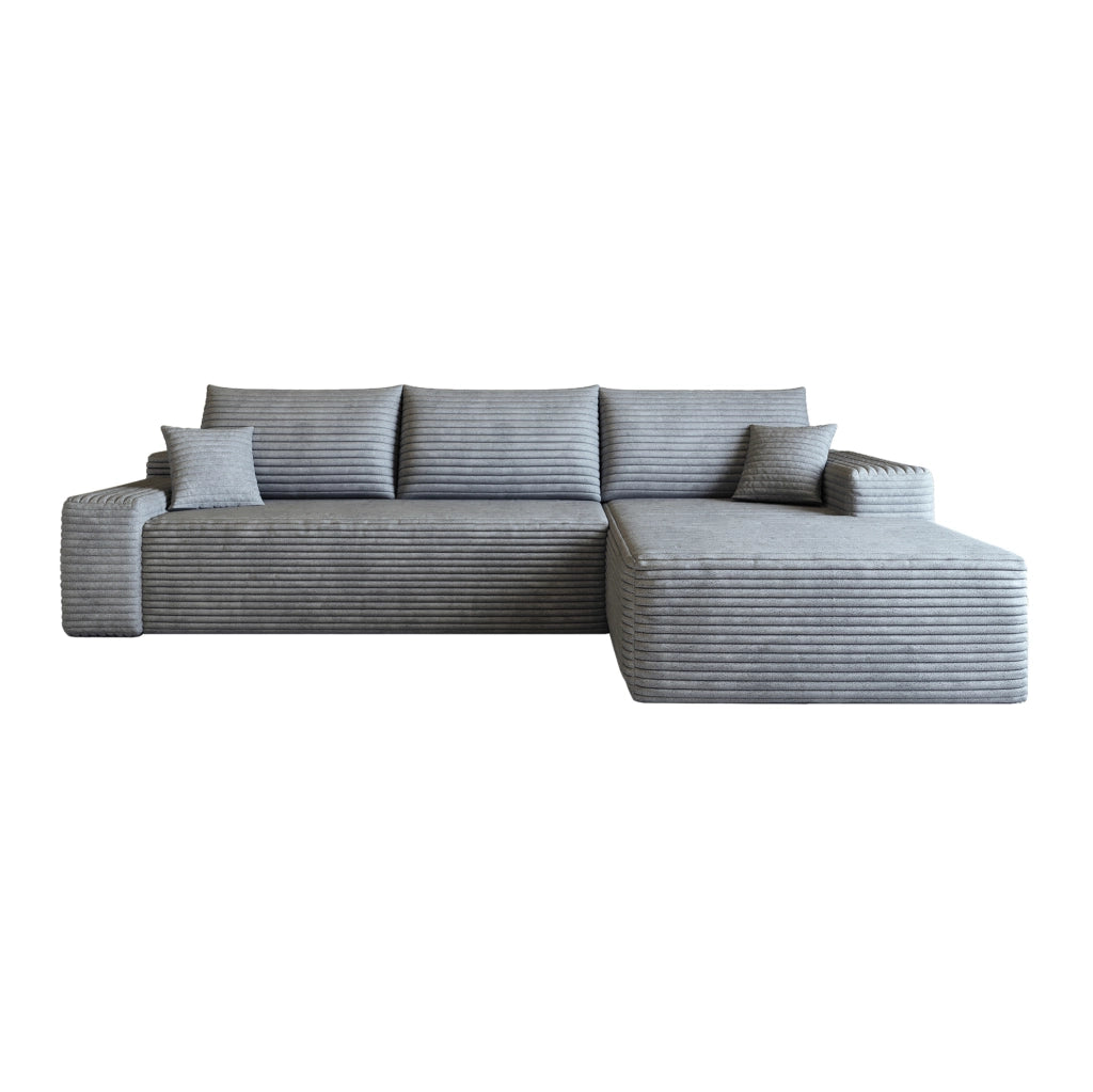 Divano in velluto a coste rigato grigio 270x175x83 cm