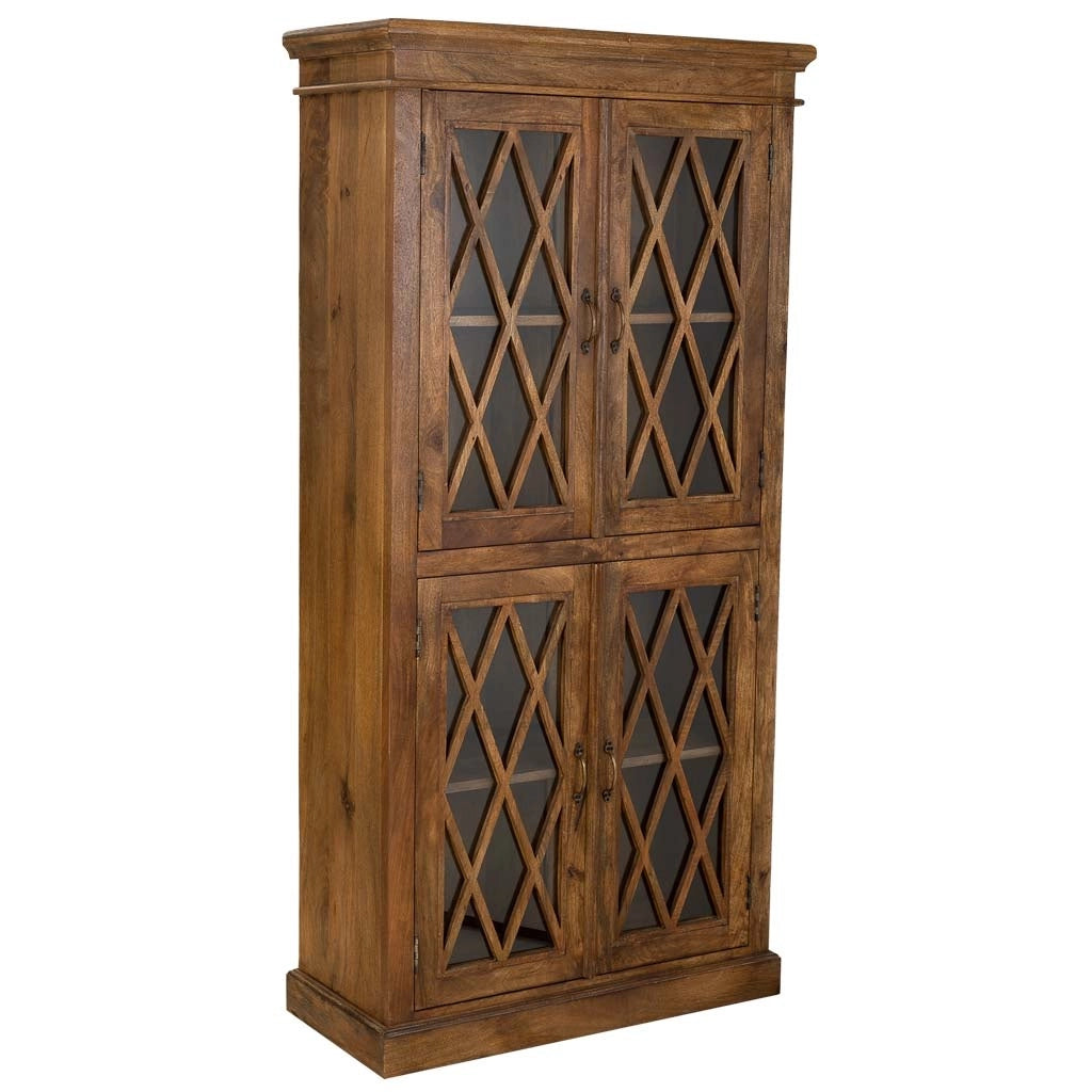 Vetrina in legno e vetro rifinita artigianalmente con 2 ante marrone 90x40x183