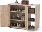 Mobiletto per Scarpe con Ante, Scaffale Porta Scarpe a 3 Ripiani con Mensole Regolabili, Organizzatore in Legno per Ingresso, Corridoio e Soggiorno, 80 x 31 x 64,5 cm (Naturale)