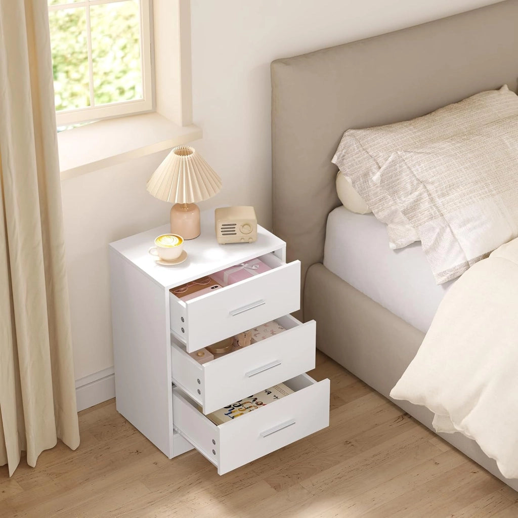 Set di 2 Comodini Moderni con 3 Cassetti, Grande Capacità, Tavolino da Letto per Camera da Letto, Soggiorno e Ufficio, 39x28x54cm, Bianco, NTS26hei-2