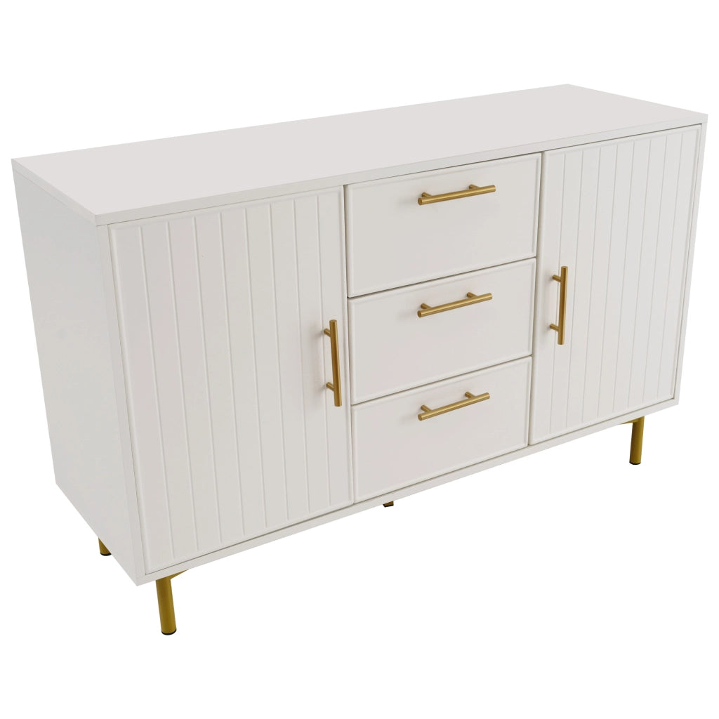 Comò moderno bianco con 2 ante, 3 cassetti e ripiano regolabile H75/B120/T40 cm