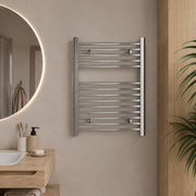 Termoarredo bagno cromato in acciaio per scaldasalviette a muro *** misure h680xl600xi550 14 tubi, pezzi 1