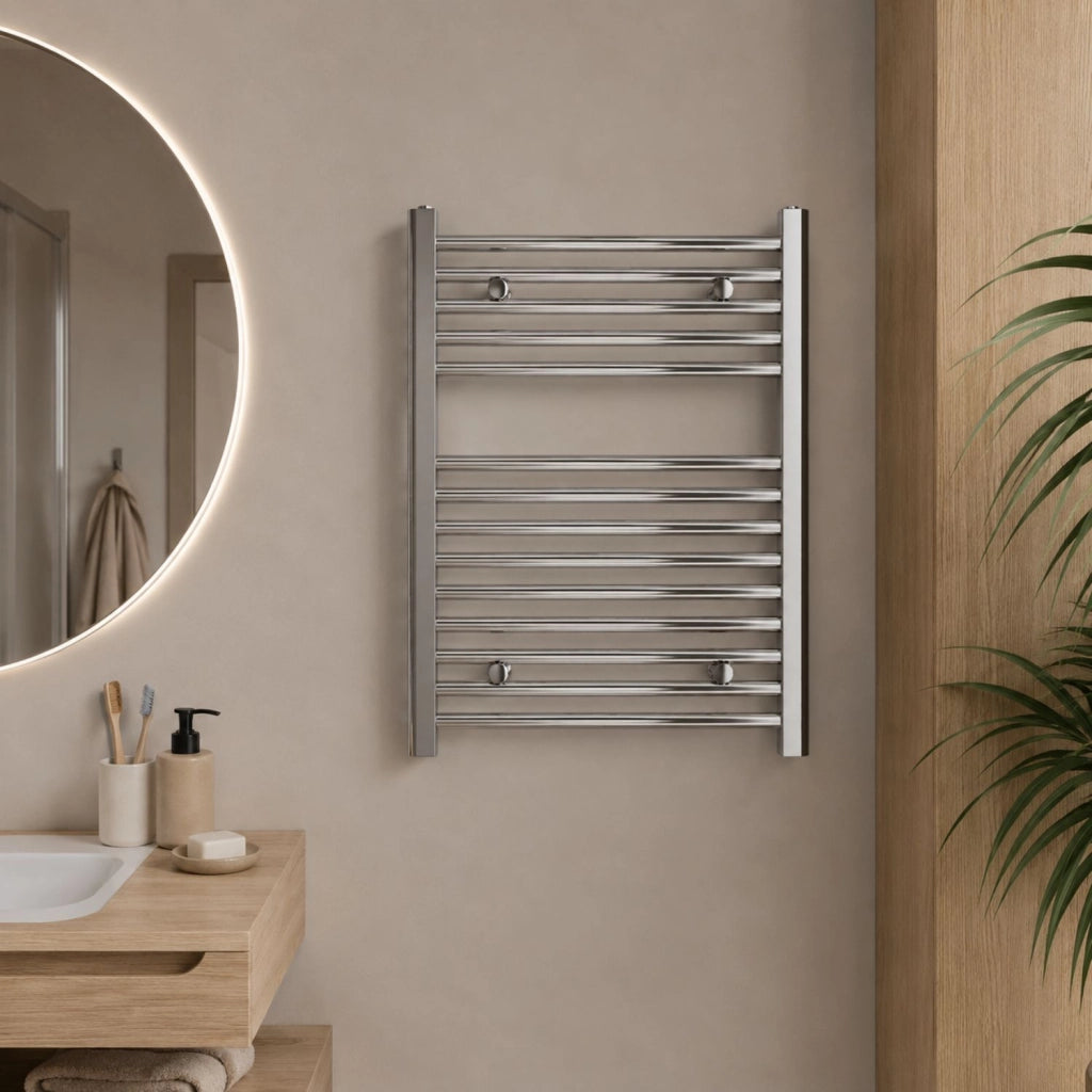 Termoarredo bagno cromato in acciaio per scaldasalviette a muro *** misure h680xl600xi550 14 tubi, pezzi 1