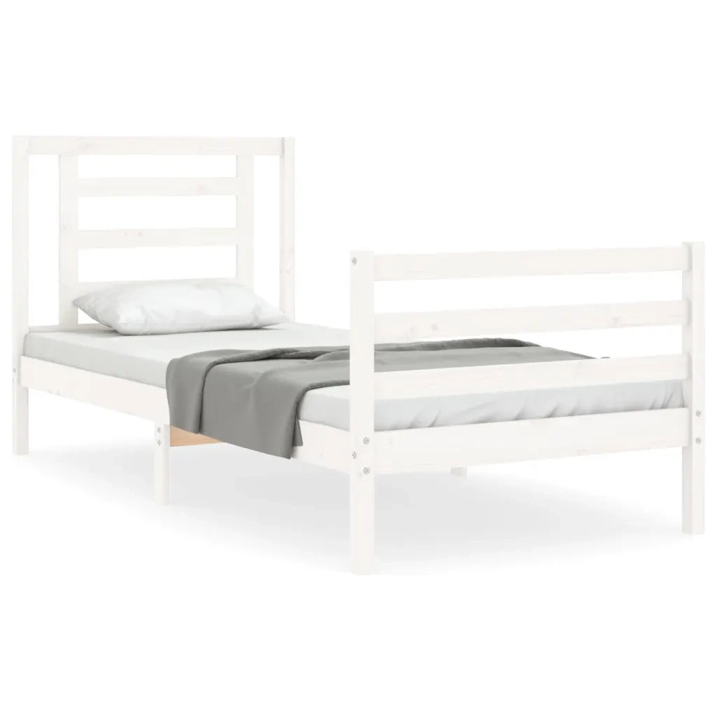 Giroletto con Testiera-Struttura Letto con testiera Bianco Single in Legno Massello 290190