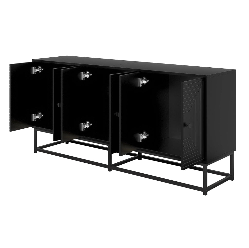 Credenza 160x38x75.5 cm con 3 vani a doppia anta in pannello truciolare nero