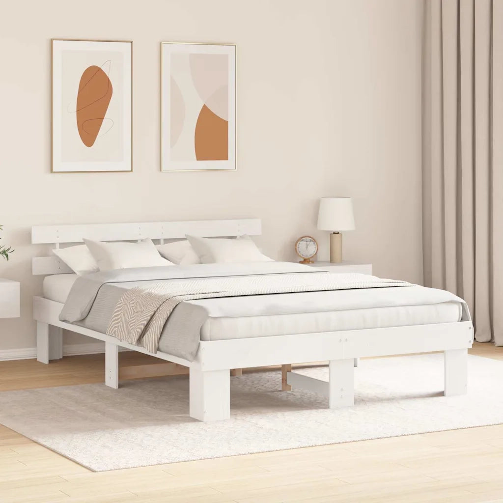 Struttura del letto Bianco 150 x 200 cm Pino massello 872438