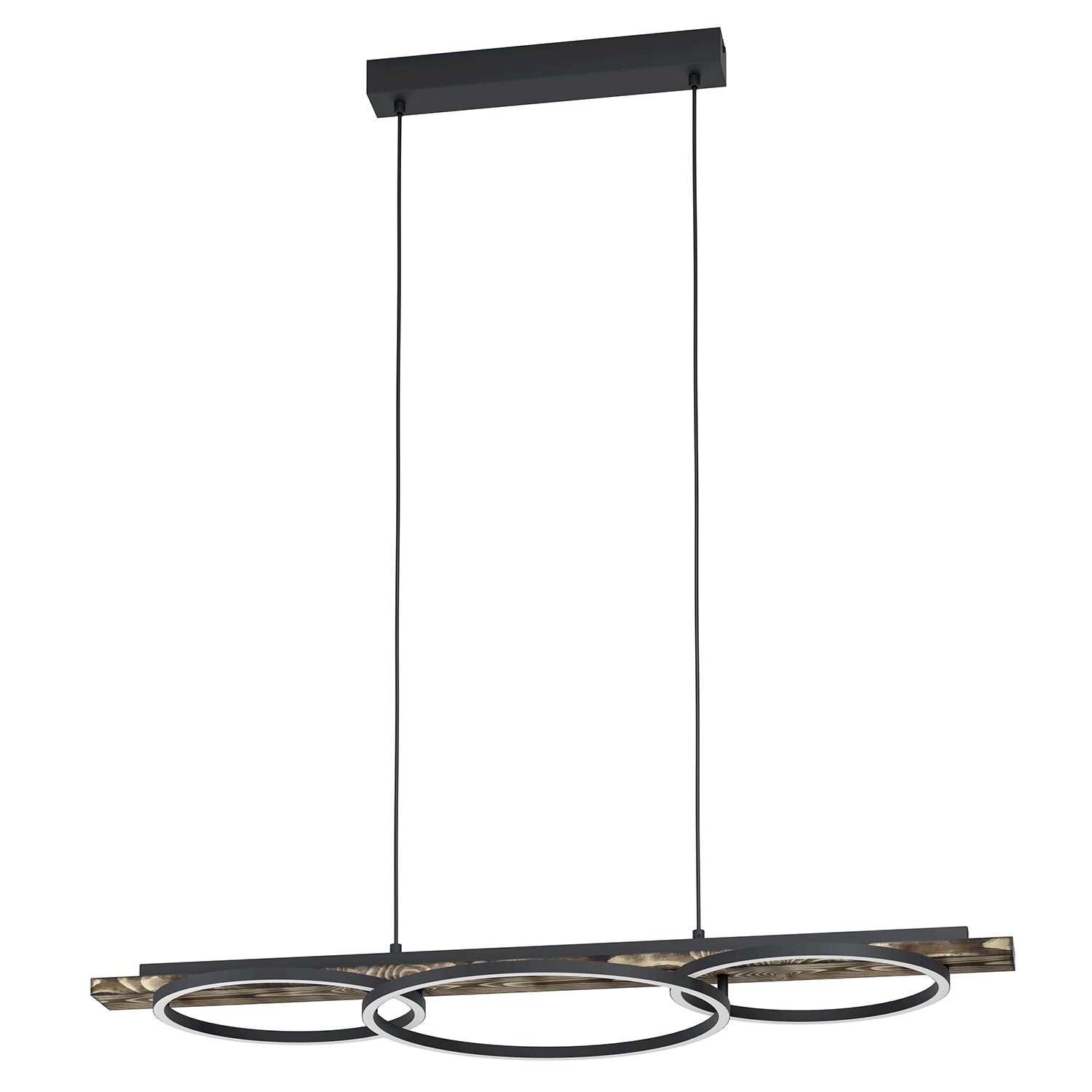 Lampadario A Sospensione Moderno Boyal Acciaio Nero Legno 2 Luci Led 12,5W