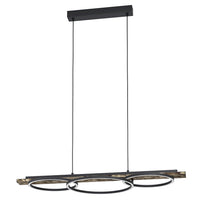 Lampadario A Sospensione Moderno Boyal Acciaio Nero Legno 2 Luci Led 12,5W