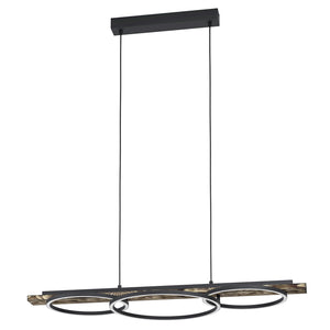 Lampadario A Sospensione Moderno Boyal Acciaio Nero Legno 2 Luci Led 12,5W