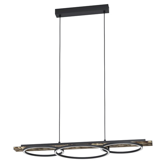 Lampadario A Sospensione Moderno Boyal Acciaio Nero Legno 2 Luci Led 12,5W