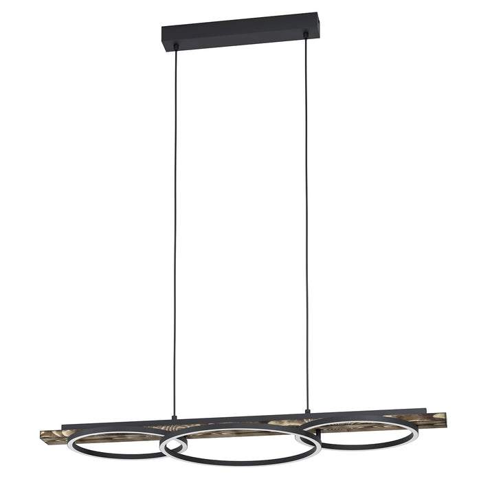 Lampadario A Sospensione Moderno Boyal Acciaio Nero Legno 2 Luci Led 12,5W