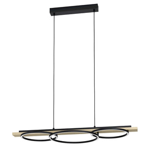 Lampadario Moderno Boyal Acciaio Nero Legno 2 Luci Led 12,5W 15,5W
