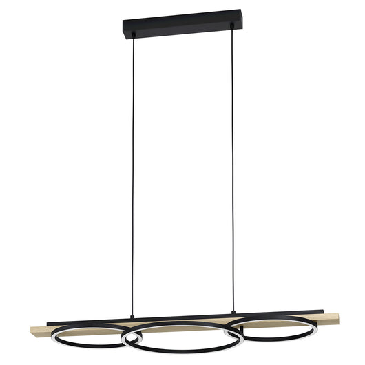 Lampadario Moderno Boyal Acciaio Nero Legno 2 Luci Led 12,5W 15,5W