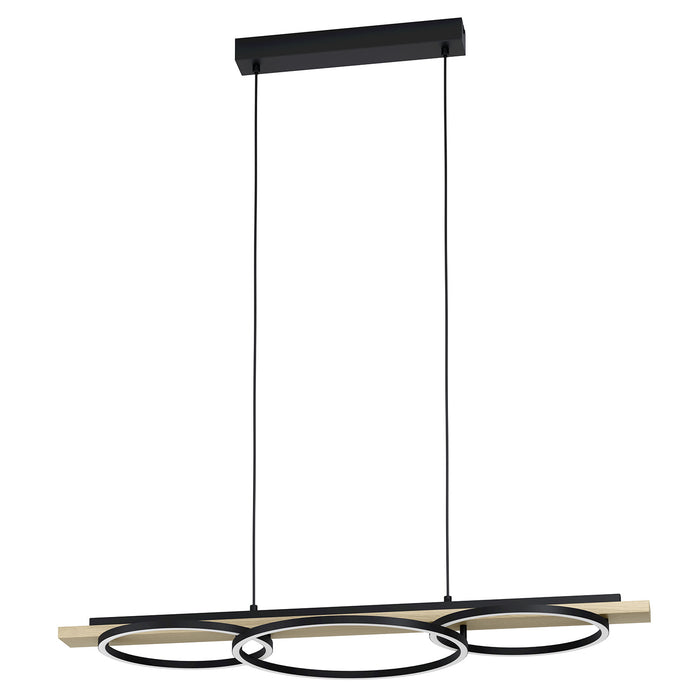 Lampadario Moderno Boyal Acciaio Nero Legno 2 Luci Led 12,5W 15,5W