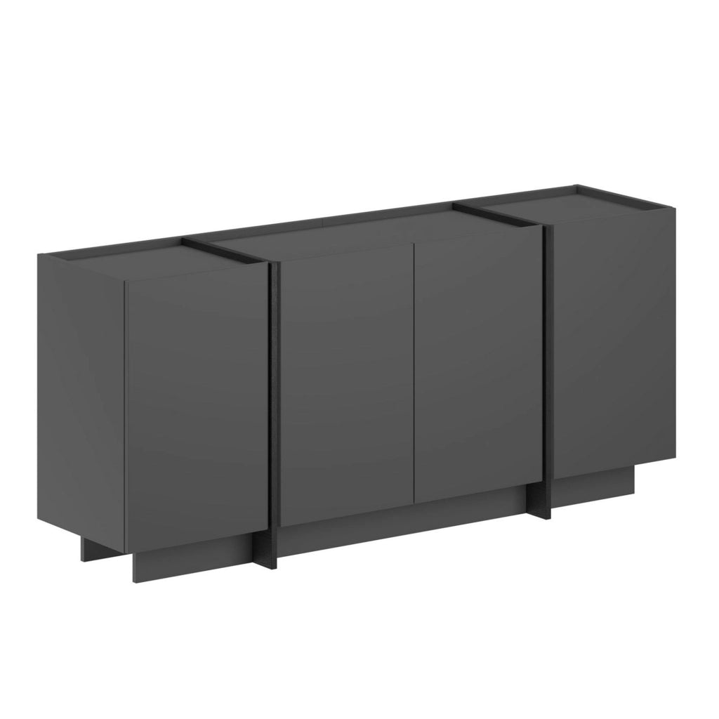 Credenza in legno "Dorma" - 180 x 45 x 80 cm - Antracite / Nero