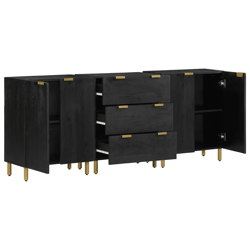 Credenze 3 pz Nere in Legno Multistrato