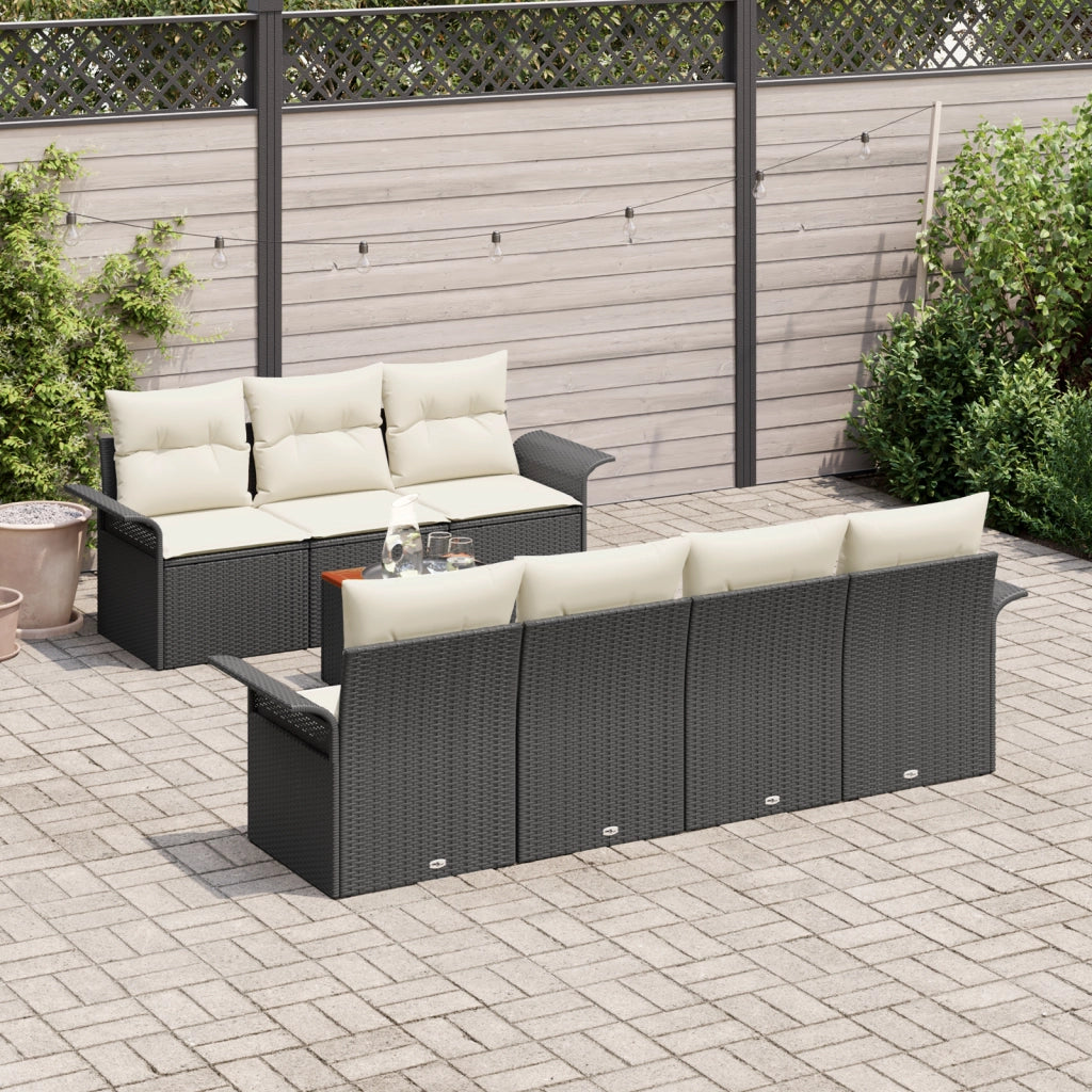 Set Divano da Giardino da 8 Pezzi con Cuscini Nero Polyrattan Acacia