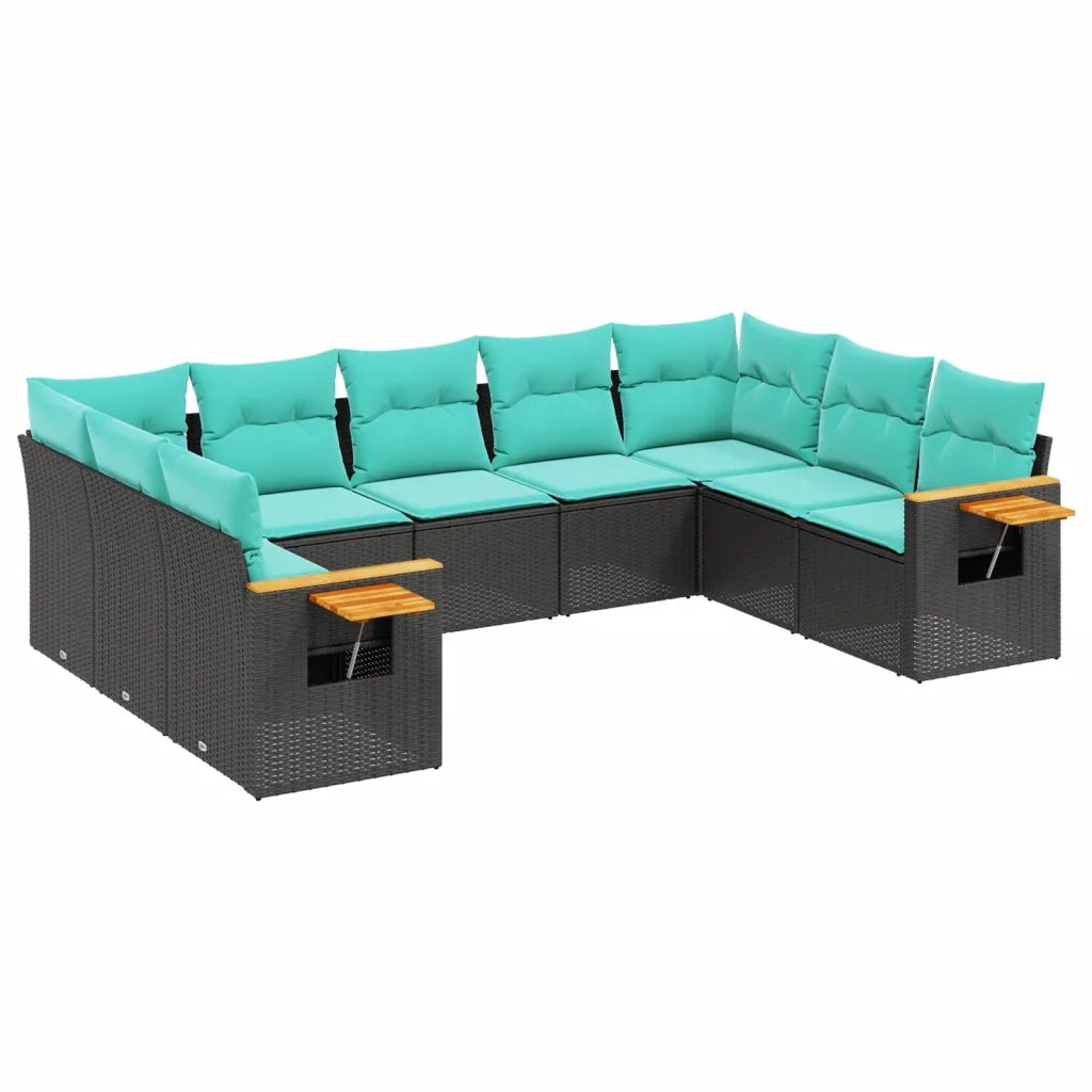 Set Divani da Giardino 9 pz con Cuscini Nero in Polyrattan 3227114