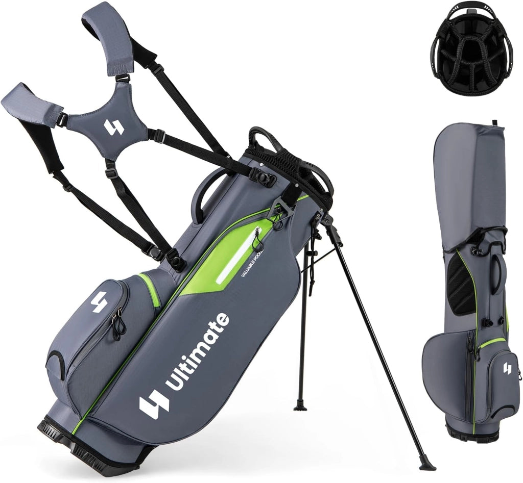 Borsa da Golf con Divisori Superiori a 8 Vie & 5 Tasche con Cerniera, Tracolla Regolabile a Doppia Spalla, Cappuccio Antipioggia e Portombrelli, Sacca da Golf per Donna e Uomo