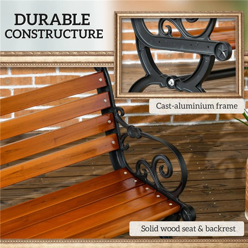PANCHINA DA GIARDINO 2 POSTI IN ALLUMINIO E LEGNO A DOGHE CON BRACCIOLI, 120X64X79CM, TEAK