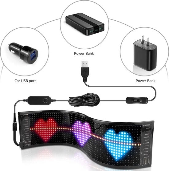 Bordo di Illuminazione Rotante - Illuminazione per Avviso - Bordo di Avviso - Controllo via App Bluetooth USB 5V - Testo, Disegno e Animazione Personalizzabili - Bordo LED Flexibile e Idrorepellente per Auto, Negozio, Annuncio