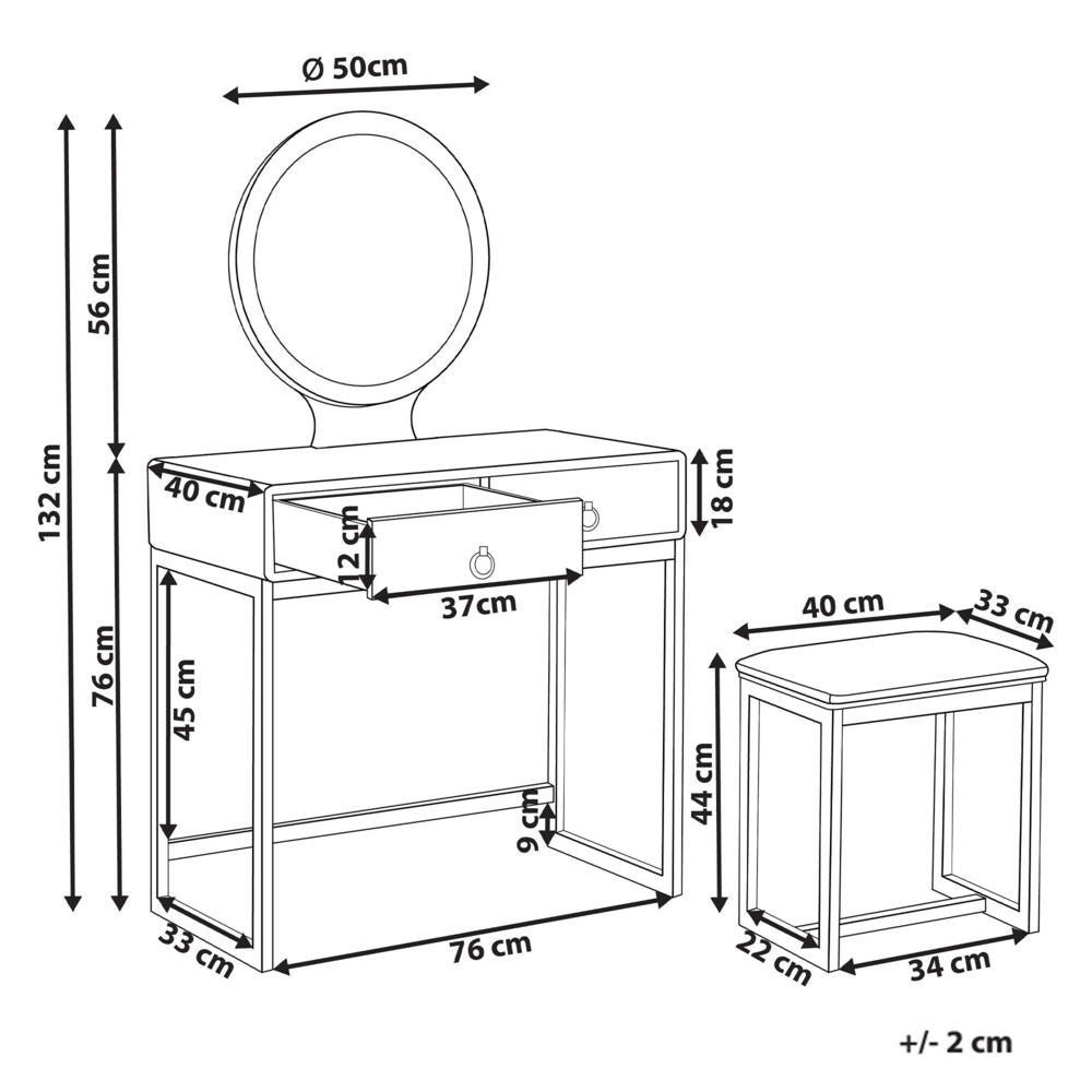 Toeletta con 4 cassetti specchio LED bianco e oro e sgabello camera da letto elegante