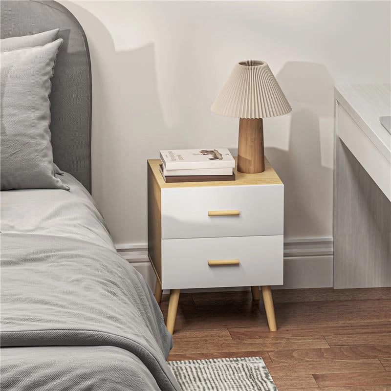 COMODINO CON 2 CASSETTI IN LEGNO IN STILE SCANDINAVO 40X40X50 CM ROVERE