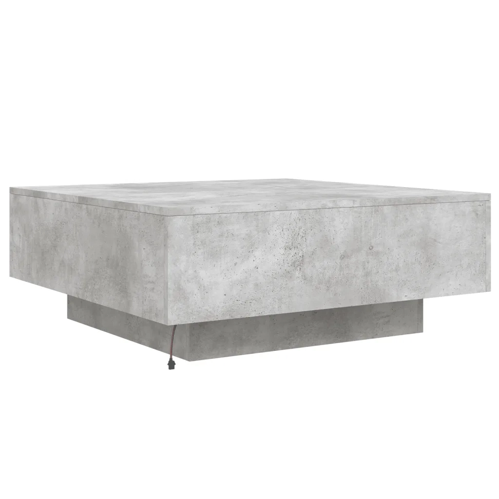 Tavolino da Soggiorno con Luci LED Grigio Cemento 80x80x31 cm 836591